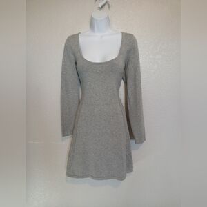 Victoria's Secret Gray Long Sleeve Knit Swearer Skater Dress Low Cut Size Medium